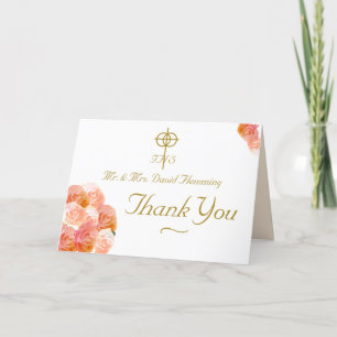 Peach Terracotta Rose Catholic Wedding Thank You Card