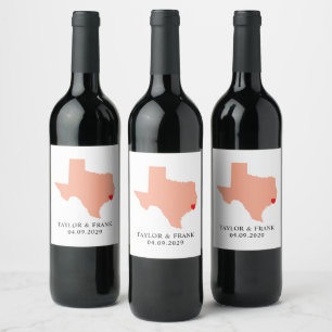 Peach Texas Wedding Wine Label