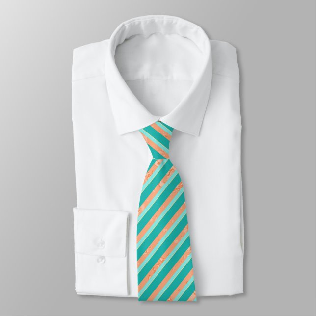 Peach Texture with Aqua and  Turquoise Stripes Tie (Tied)