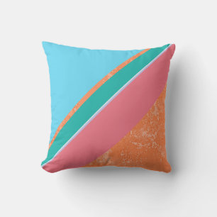 Peach Texture with Coral and Teal Stripes Cushion