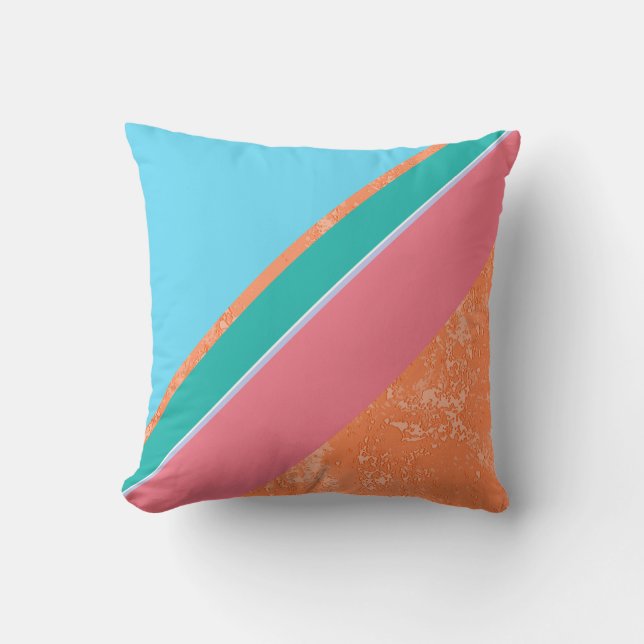 Peach Texture with Coral and Teal Stripes Cushion (Front)