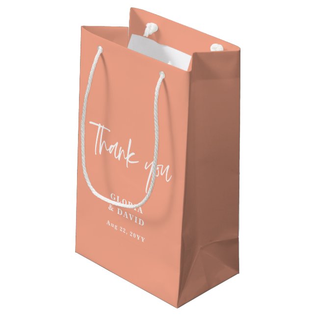 Peach Thank You Wedding  Small Gift Bag (Back Angled)
