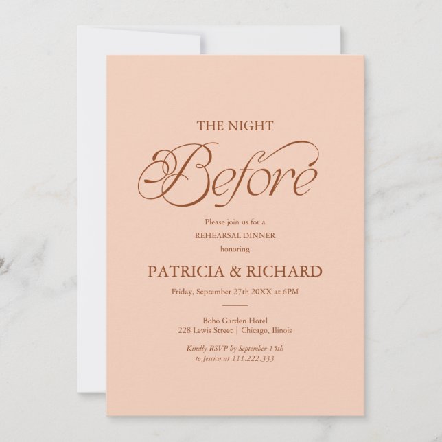 Peach The Night Before Rehearsal Dinner  Invitation (Front)