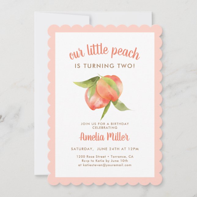 Peach Theme 2nd Birthday Party Invitations (Front)
