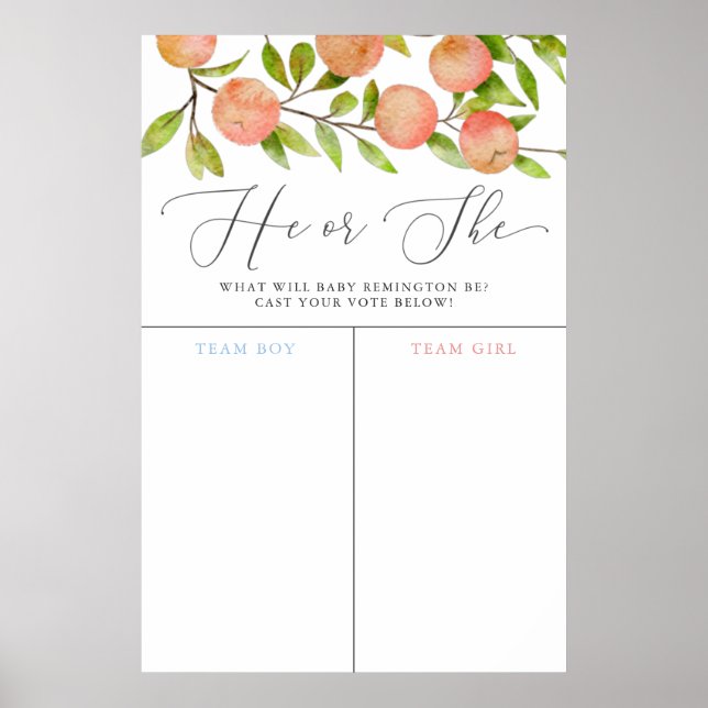 Peach Theme Gender Reveal Voting Sign (Front)