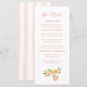 Peach Themed Baby Shower Menu Cards