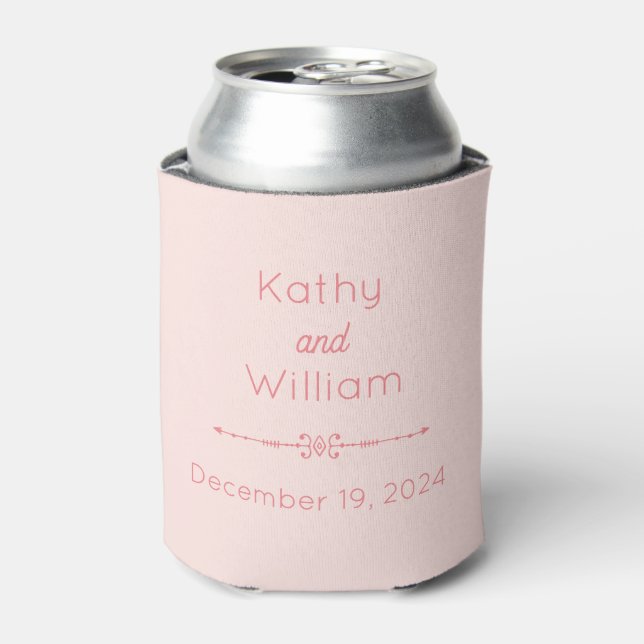 Peach-Themed Wedding Favour Names & Date Can Cooler (Can Front)