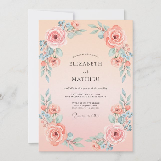 Peach Timeless Watercolor Wedding Invitation (Front)