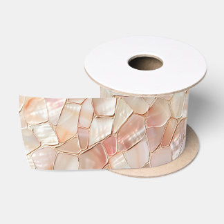 Peach-Toned Mother of Pearl Mosaic Satin Ribbon