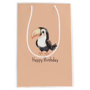 Peach Toucan Bird Animal Birthday Medium Gift Bag
