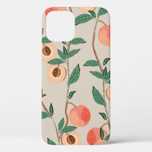 Peach tree branches with leaves and fruits on a li iPhone 12 case