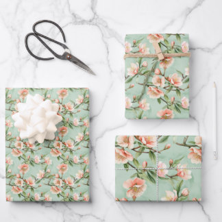 Peach Tree Flowers Floral Botanical Blossom Print Wrapping Paper Sheet