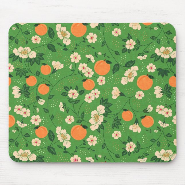 Peach Tree on Green Background Mouse Pad (Front)