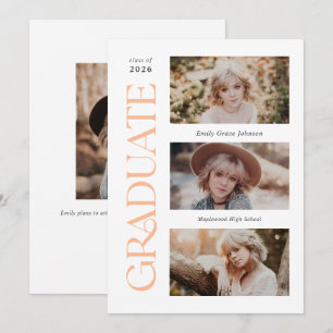 Peach Trendy Serif Multiple Photo Graduation  Announcement