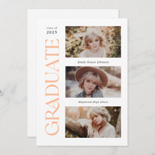 Peach Trendy Serif Multiple Photo Graduation Announcement