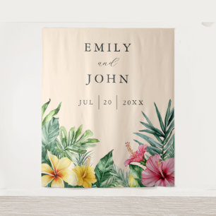 Peach Tropical Flowers Wedding Photo Backdrop Tapestry