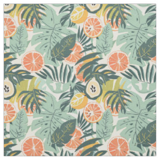 Peach Tropical Fruit Pattern  Fabric