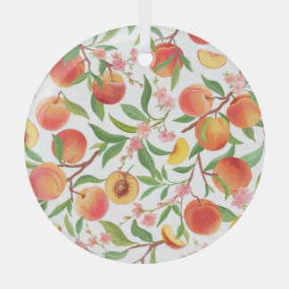 Peach Tropical Fruit Vintage Pattern. Glass Tree Decoration