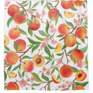 Peach Tropical Fruit Vintage Pattern. Shower Curtain