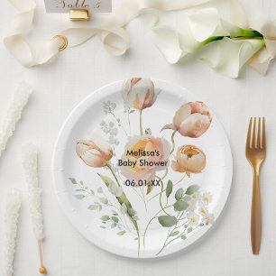 Peach Tulip Flower Personalise Party Paper Plates