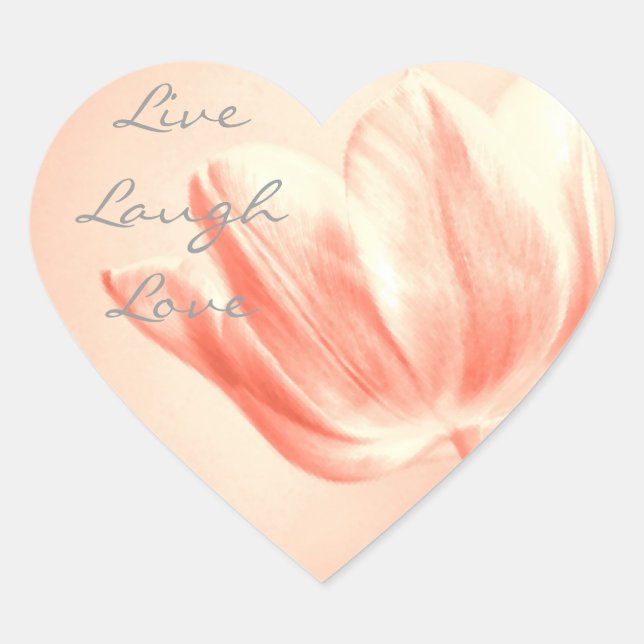 Peach Tulip Live, Laugh, Love Heart Sticker (Front)