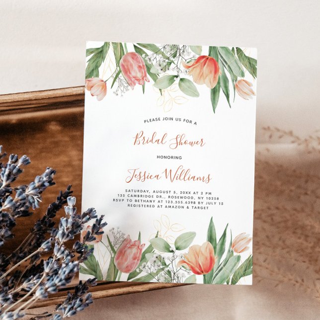 Peach Tulips Bridal Shower Invitation (Creator Uploaded)