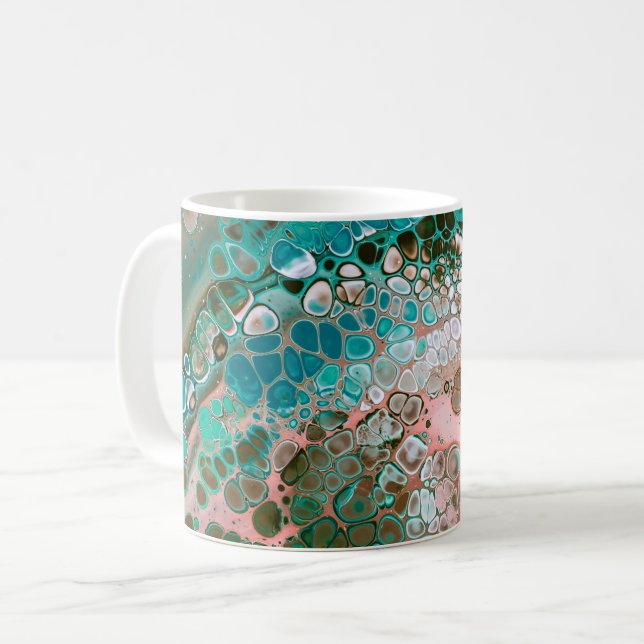 Peach & Turquoise Acrylic Pour Abstract Coffee Mug (Front Left)