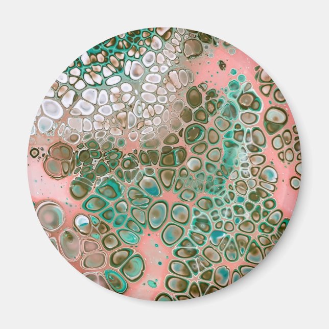 Peach & Turquoise Acrylic Pour Abstract Magnet (Front)