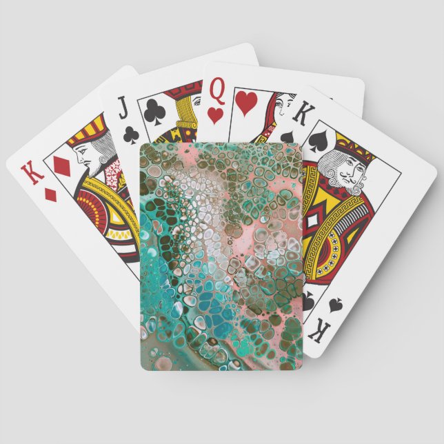 Peach & Turquoise Acrylic Pour Abstract Playing Cards (Back)