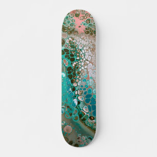 Peach & Turquoise Acrylic Pour Abstract Skateboard