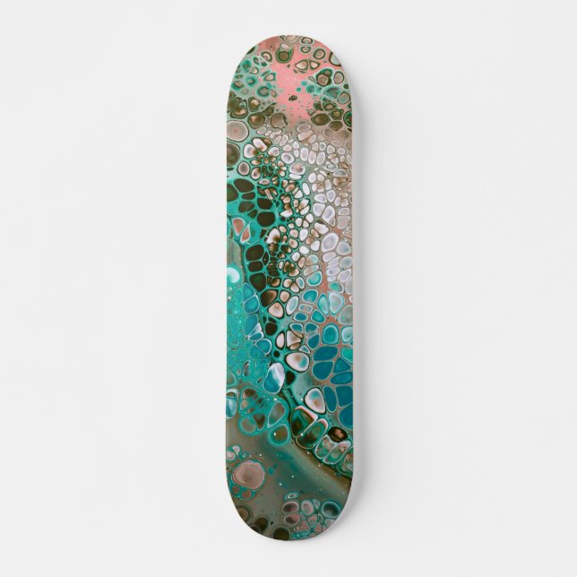 Peach & Turquoise Acrylic Pour Abstract Skateboard (Front)
