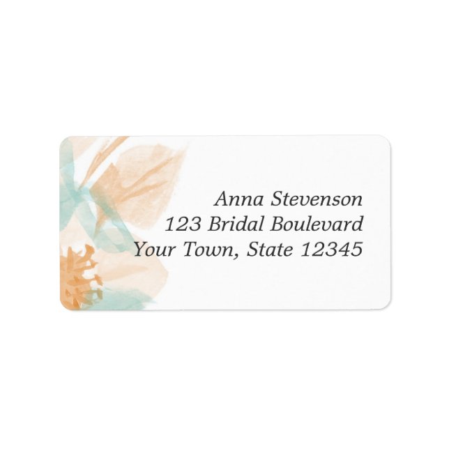 Peach Turquoise Watercolor Floral Label (Front)