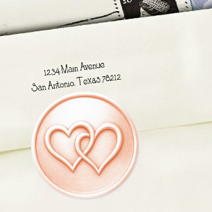 Peach Two Hearts Intertwined Wedding Classic Round Sticker