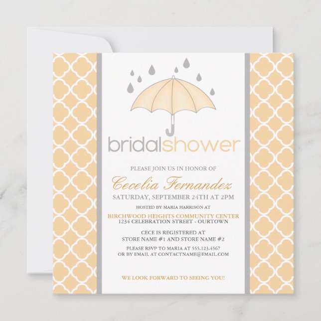 Peach Umbrella Bridal Shower Invitations (Front)