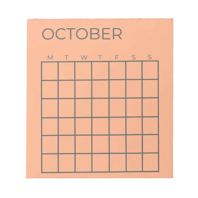 Peach Undated October Calendar for Planner Notepad (Front)
