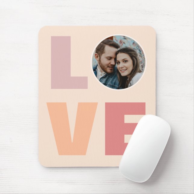 Peach Valentines Day Love Typography Photo  Mouse Pad (With Mouse)
