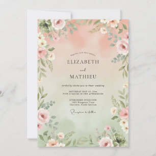 Peach Verdant Romantic Wedding Invitation