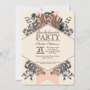 Peach Vintage Floral and Stripe Invitation