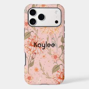 Peach Vintage Floral Design Faux Glitter