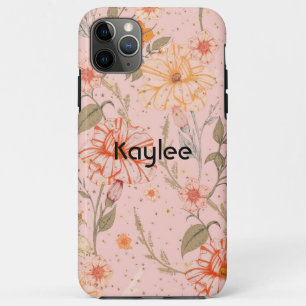 Peach Vintage Floral Design Faux Glitter iPhone 11 Pro Max Case