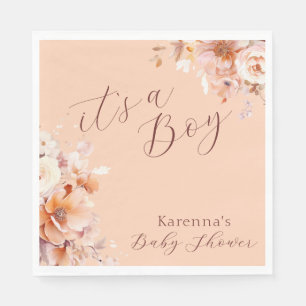 Peach Vintage Floral Fall It's a Boy Baby Shower Napkin