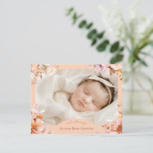Peach Vintage Floral Fall Photo Birth Announcement Postcard