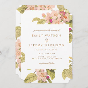 Peach Vintage Flower Blossoms Wedding Invitation
