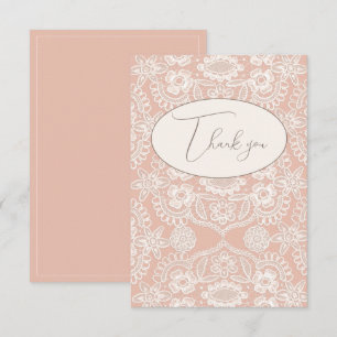 Peach Vintage Lace Flat Thank You Card