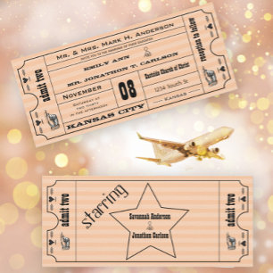 Peach Vintage Modern Typography Ticket Wedding Invitation