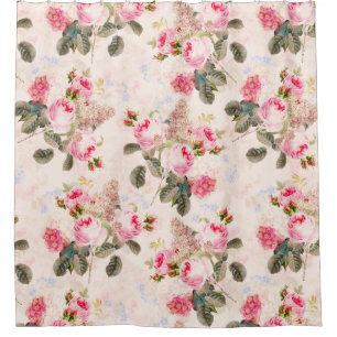Peach Vintage Rococo Roses Bouquets Garden Shower Curtain