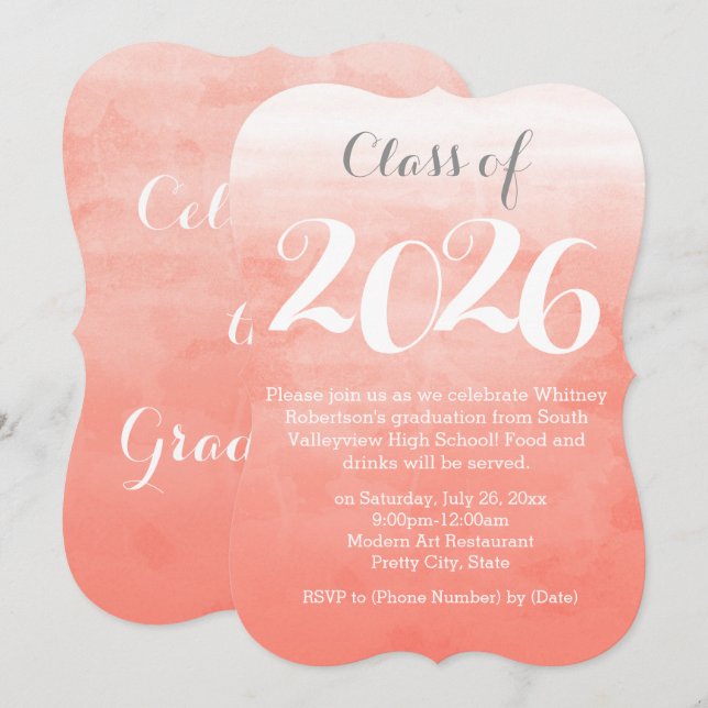 Peach Watercolor 2019 Graduation Party Invitation (Front/Back)