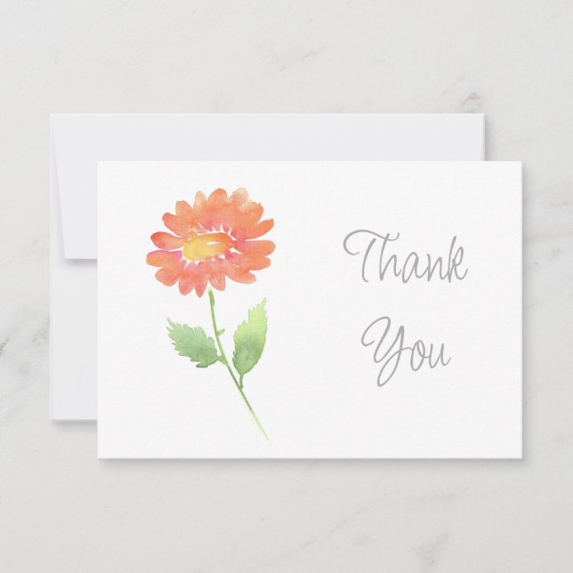 Peach Watercolor Daisy Thank You Card (Front)