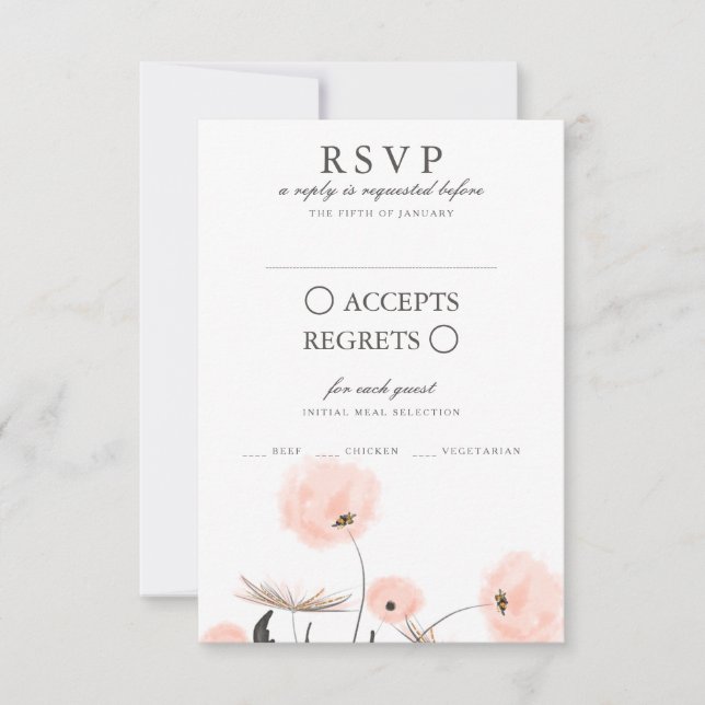 Peach Watercolor Dandelion Wedding RSVP card (Front)