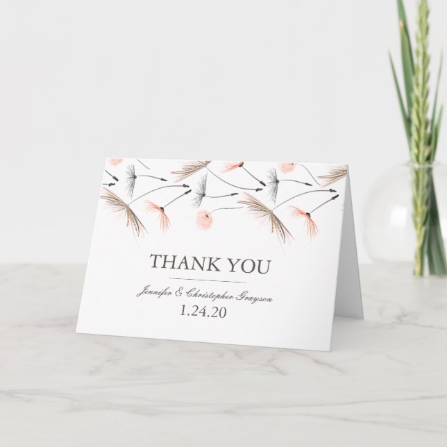 Peach Watercolor Dandelion Wedding Thank You Card (Front)